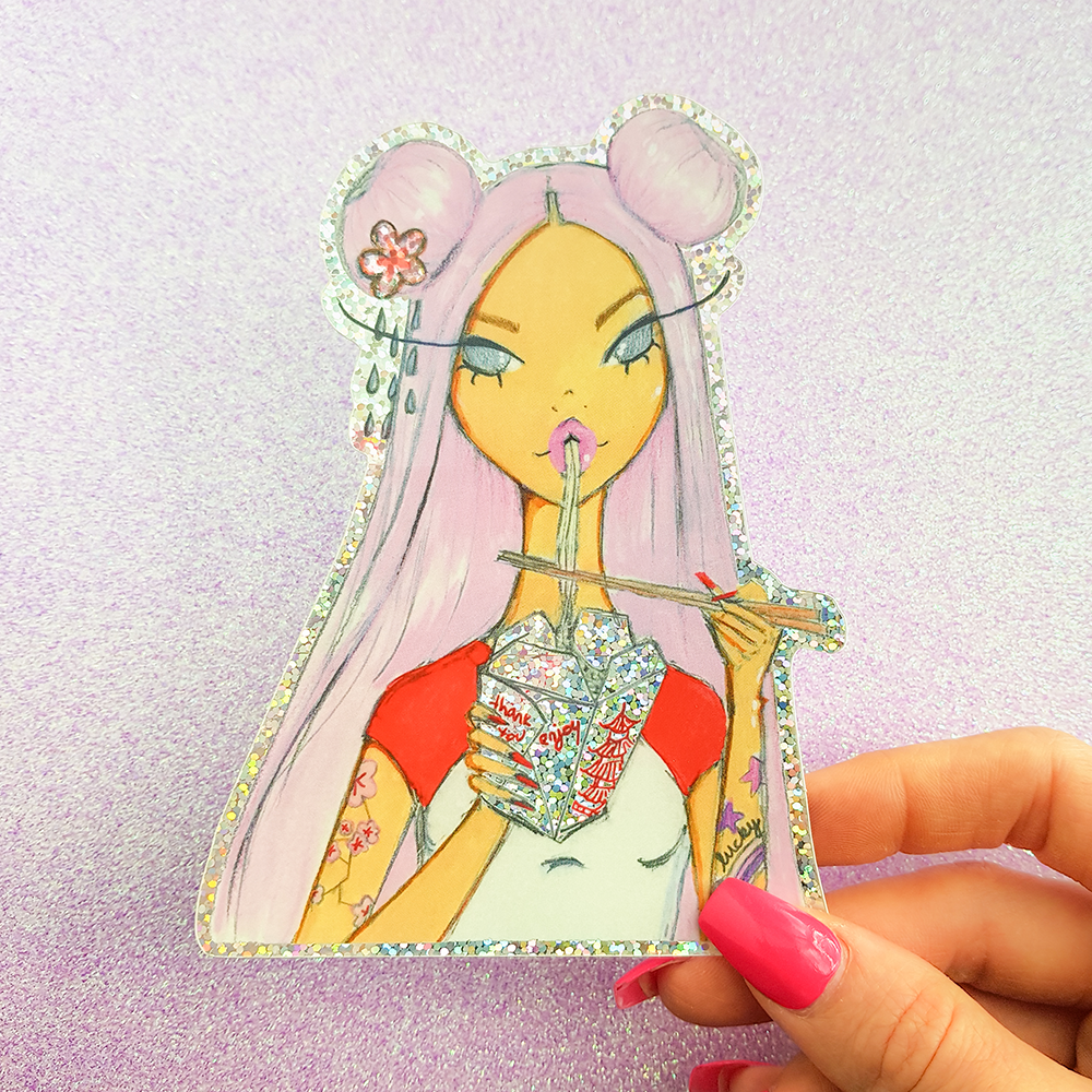 Legende Amerika Vorming Ramen Girl - Glitter Holographic Stickers - Josefina Fernandez Illustrations